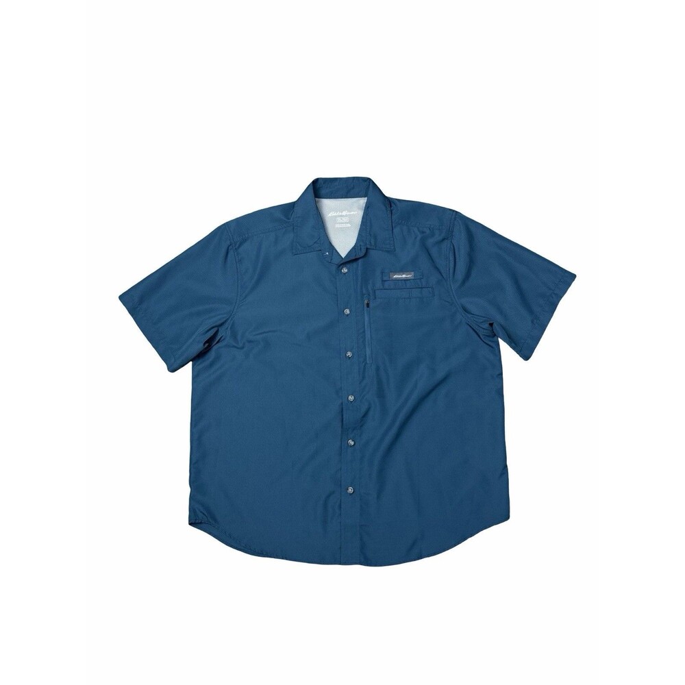 Eddie Bauer Men's Blue Fishing Short Sleeve Camping Shirt XL UPF 40 Outdoor NWOT